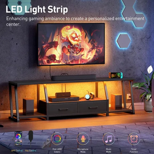 Miniatura 3 de RALGEND Soporte de TV LED para TV de 80 pulgadas, centro de entretenimiento con estantes abiertos y tomas de corriente, mesa consola de TV