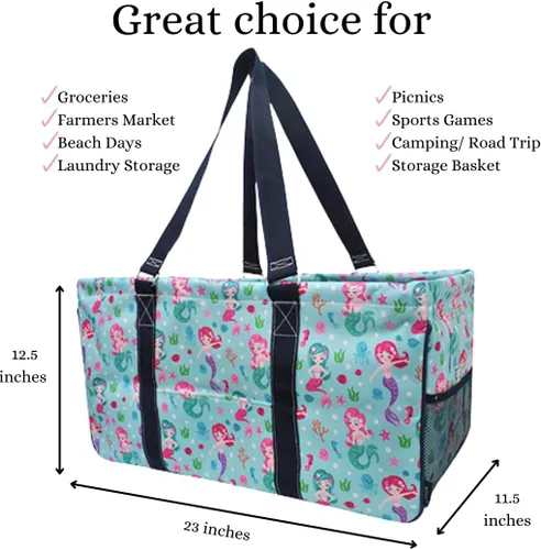 Miniatura 110 de NGIL Bolsa de comestibles reutilizable extra grande plegable de gran tamaño para comestibles, almacenamiento, picnic, playa, Bronco-negro occidental