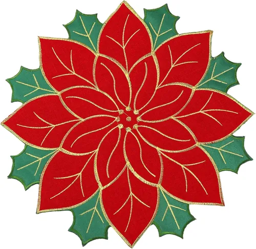 Miniatura 8 de Ganeen 12 manteles individuales bordados de Navidad con apliques de flor de pascua roja para decoración de mesa en el hogar, comedor, día festivo
