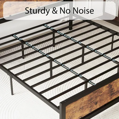 Miniatura 6 de Base de cama king LIKIMIO con cabecera y pie de cama, soportes metálicos resistentes, fácil montaje, libre de ruidos, no necesita somier