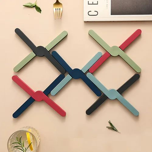 Miniatura 7 de Salvamanteles de silicona plegables antideslizantes resistentes al calor con diseño de cruz plegable para platos calientes, ollas y sartenes