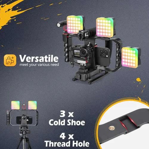 Miniatura 7 de Zeadio Kit estabilizador de cámara para smartphone, mango portátil, soporte de video portátil con luz de video RGB y micrófono, se adapta a todas