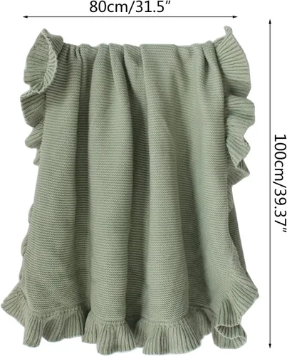 Miniatura 4 de Manta de punto con borde de volantes para bebé, manta para cuna, no fluorescente, manta de fotos para recién nacidos, manta de bebé, colcha unisex a