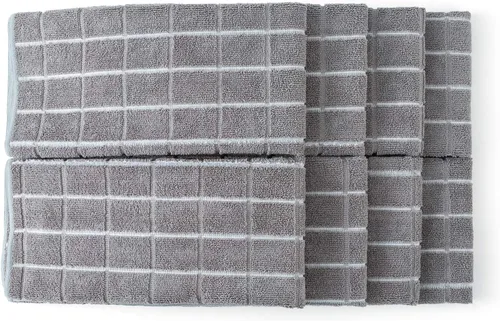 Miniatura 2 de Toallas de cocina de microfibra, suaves, súper absorbentes y sin pelusa – 8 unidades (colores grises diseño de rejilla) – 26 x 18 pulgadas