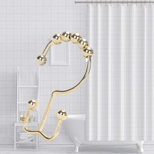 Miniatura 7 de Ganchos de cortina de ducha para baño, 12 piezas de acero inoxidable de metal resistente a la corrosión, ganchos deslizantes de doble cortina Oro