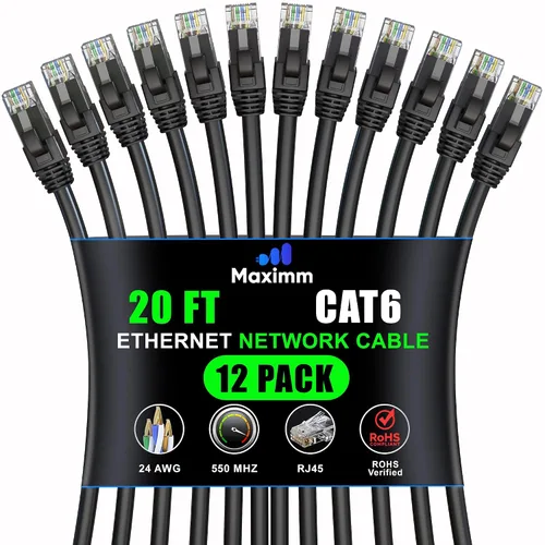 Miniatura 82 de Maximm Cable Ethernet Cat 6 – 7 pies (paquete de 12), LAN de alta velocidad, Internet, parche y cable de red, UTP, 10 Gbps, 550 MHz, color azul