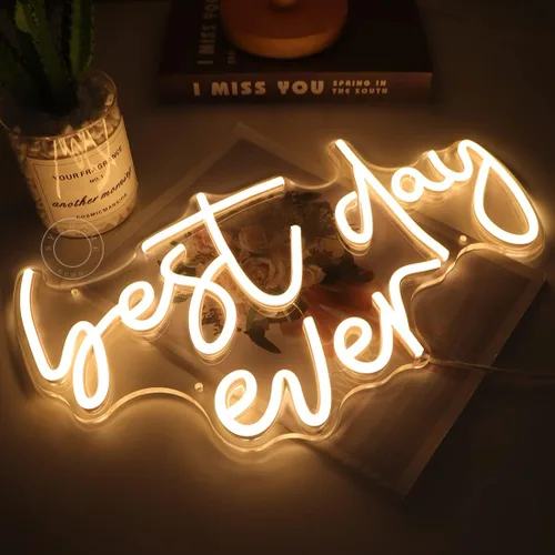 Miniatura 3 de SYLHOME Letrero con luz LED de neón con el texto en inglés "Best Day Ever", para dormitorio, sala de estar, bar, club, cueva de bebé, decoración