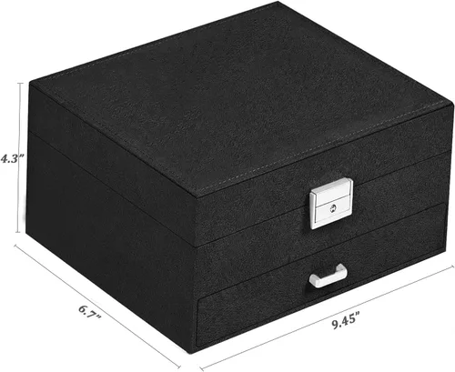 Miniatura 6 de QBestry Caja organizadora de joyas para mujeres y hombres caja de joyería de terciopelo negro de 3 capas grande de almacenamiento de joyas
