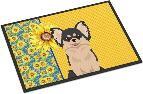 Miniatura 257 de Caroline's Treasures WDK5313MAT Airedale Terrier - Tapete para puerta delantera de 18 x 27 pulgadas, diseño de girasoles de verano, para entrada