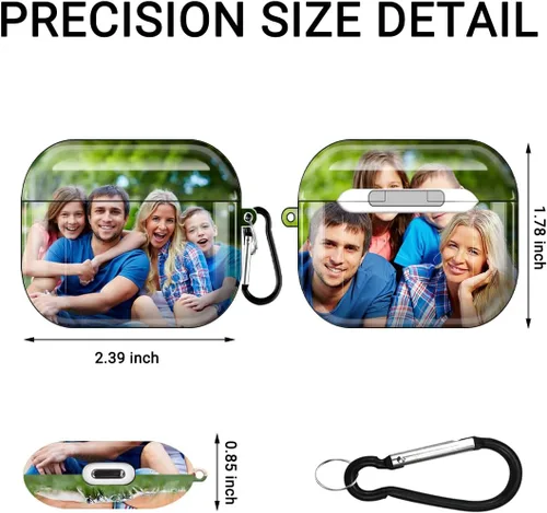 Miniatura 3 de Funda personalizada para AirPods de 2ª/1ª generación con imagen, logotipo, nombre, texto, carcasa rígida para Air Pods 2 1 con mosquetón y llavero a