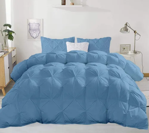 Miniatura 22 de Juego de edredón plisado para todas las estaciones, 21.16 oz/m², 3 piezas (edredón + 2 fundas de almohada), relleno de edredón de algodón egipcio
