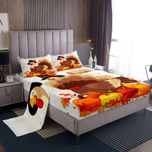 Miniatura 19 de Erosebridal Juego de sábanas de pavo tamaño individual, juego de sábanas de Feliz Acción de Gracias, sábanas para niños, lindas sábanas de aves