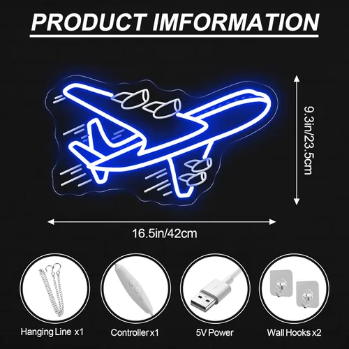 Miniatura 2 de Airplane Neon Sign, Airplane Wall Decor, Air plane Wall Art, Aviation Light Sign, Gift for Kid, Air Plane Wall Decor for Home Bar, 16.5"x9.3", Blue