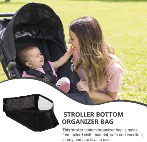 Miniatura 9 de MERRYHAPY Bolsa de almacenamiento inferior para cochecito, organizador de malla, universal, ligero, cesta de cochecito para pañales, juguetes
