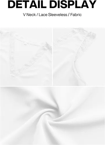 Miniatura 7 de VIISHOW - Camiseta sin mangas, sexy, con cuello en V y bordes de encaje para mujer, camisola de vestir, camisas de gasa, sin mangas, casuales