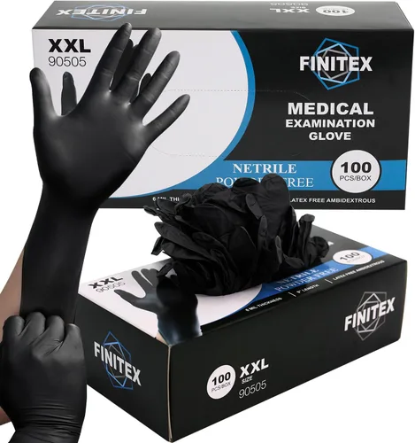 Miniatura 18 de FINITEX Guantes desechables de nitrilo negro para examen médico, 100/1000 unidades, 6.3 mil sin polvo, sin látex, guantes para alimentos Negro