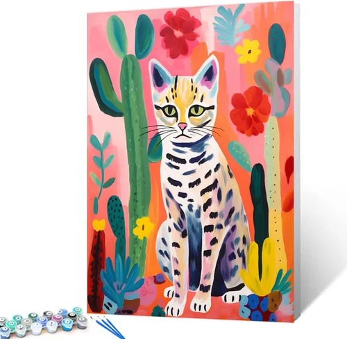 Miniatura 11 de Pintura por números, corte de pelo de gato negro, lienzo profesional con pinceles, pinturas acrílicas, divertido graffiti de animales, pintura por
