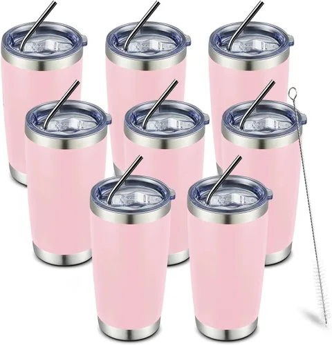 Miniatura 87 de COMOOO Taza de viaje de acero inoxidable de doble pared aislada al vacío de 20 onzas con tapa y pajita, taza de café aislada con recubrimiento