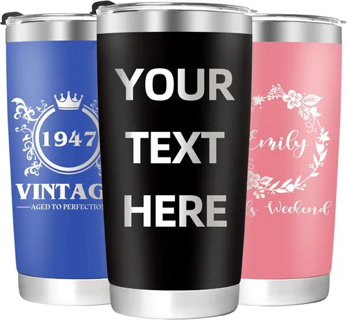 Vaso personalizado con texto 9 diseños, 10 colores, vaso de viaje aislado al vacío con tapa y pajilla, regalo de agradecimiento personalizado de