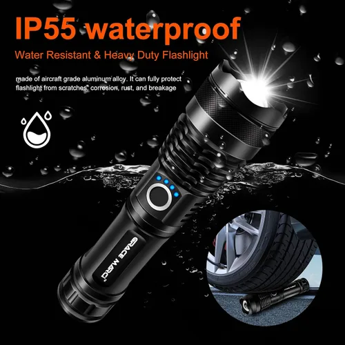 Miniatura 5 de Linternas recargables, 250000 lúmenes de alto lumen linterna LED súper brillante con 3 modos, IP65 impermeable, linterna potente de mano para caza