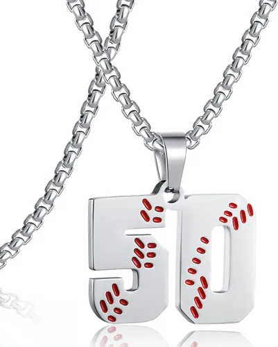 Miniatura 40 de SKQIR Colgante de número de jersey de béisbol para hombres y niños - Cadena de acero inoxidable para atletas - Negro