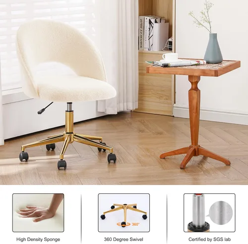 Miniatura 5 de Furnimart - Silla giratoria con ruedas para escritorio, silla ajustable de piel sintética para tocador con patas doradas, linda silla de tareas