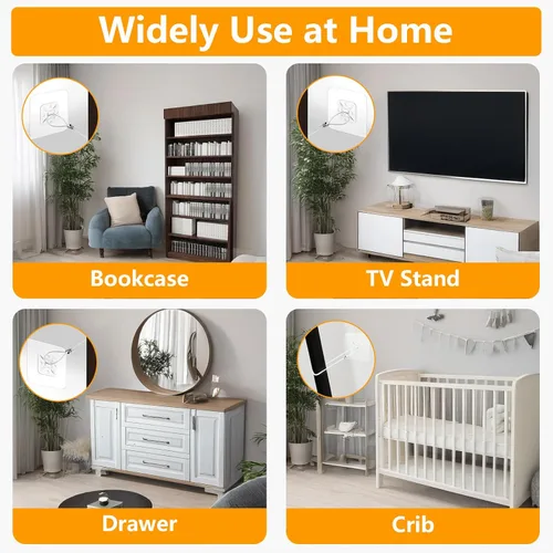 Miniatura 6 de Anclajes metálicos para muebles (10 paquetes) a prueba de bebés, correas adhesivas de seguridad de pared para muebles de 14 pulgadas para niños