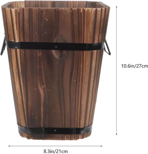 Miniatura 9 de Happyyami Maceta de barril de whisky, maceta de barril de madera, cubo de madera, maceta de jardín, soporte para flores, maceta decorativa rústica