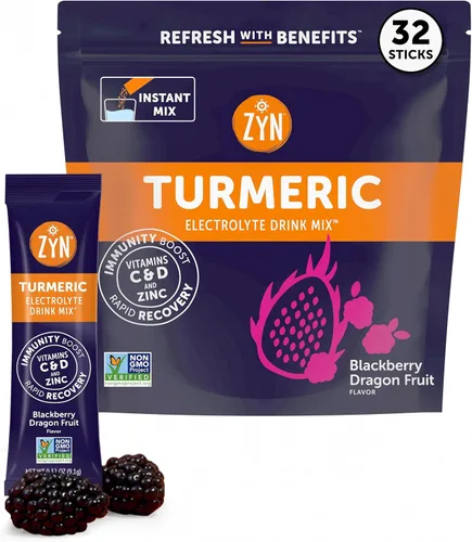 Miniatura 12 de ZYN Paquetes de Mezcla de Bebida de Electrolitos para Hidratación, Polvo de Electrolitos, Paquetes de Hidratación con Cúrcuma Curcumina, Vitamina C