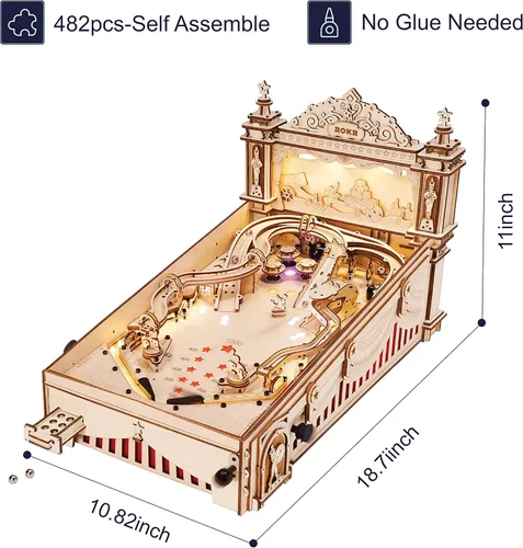 Miniatura 6 de ROKR Máquina de pinball en miniatura, rompecabezas de madera 3D para adultos, kits de modelo de madera DIY para adultos, regalos de juguete