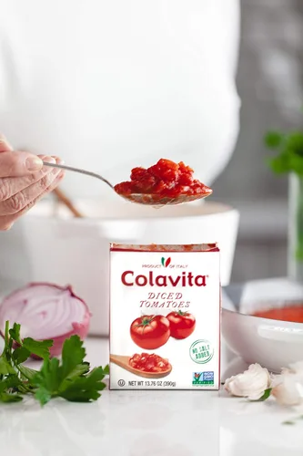 Miniatura 4 de Colavita Tomates italianos en dados, perfectos para salsas gruesas y platos de pasta, o como decoración para bruschetta y sopas, caja de recreación