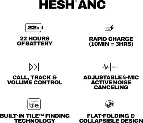Miniatura 9 de Skullcandy Hesh ANC - Auriculares inalámbricos con cancelación activa de ruido, Bluetooth, hasta 22 horas de batería, diseño plegable y ligero