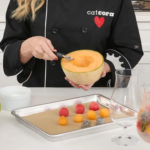 Miniatura 2 de Cat Cora Melon Baller, profesional 18/8 acero inoxidable doble cuchillas 10/0.591 in para bolas de melón y adornos, mango ergonómico de agarre suave