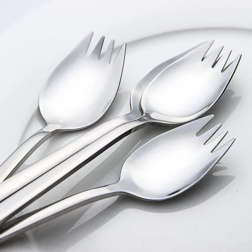 Miniatura 7 de YFWOOD Sporks, 4 tenedores de acero inoxidable 18/10, tenedores de metal para acampar y uso doméstico, mango largo de 7.4 pulgadas de largo