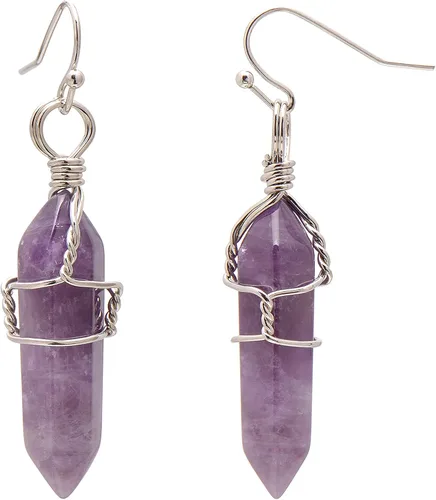 Miniatura 6 de Pendientes de cristal de punta envuelta en alambre de piedra pulida para mujer Reiki Energy Healing