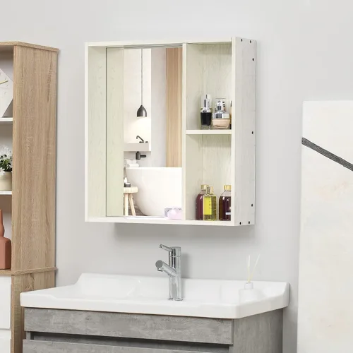 Miniatura 2 de kleankin Botiquín de baño de 24.75 x 25.5 pulgadas con espejo, estante de almacenamiento, armario de baño montado en la pared para sala de estar