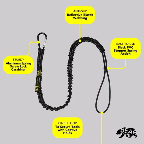 Miniatura 4 de BearTOOLS Cordón para herramientas con mosquetón individual y extremo de bucle ajustable, longitud estándar, límite de peso máximo de 17.6 lbs/17.6