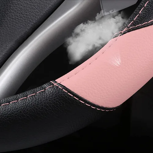 Miniatura 5 de Funda de cuero para volante de auto, protector antideslizante para volante de auto de cuero de microfibra transpirable, ajuste universal para la Rosa