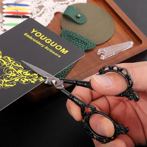 Miniatura 6 de YOUGUOM Tijeras pequeñas de costura, tijeras de ganchillo para tejer con estuche para manualidades con punta de aguja, tijeras de bordado pequeñas