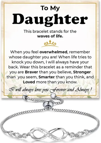 Miniatura 20 de Pulsera Para Mi Hija, Pulsera Corazón Infinito Para Hija De Mamá, Regalo De Joyería Para Hija De Mamá O Papá Con Tarjeta De Mensaje Y Caja Con