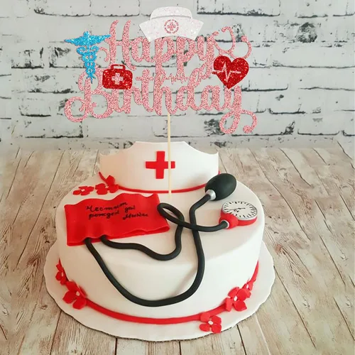 Miniatura 4 de Gyufise Decoración para pastel de enfermería con purpurina para enfermera, feliz cumpleaños, selección de pastel médico, decoración de pasteles