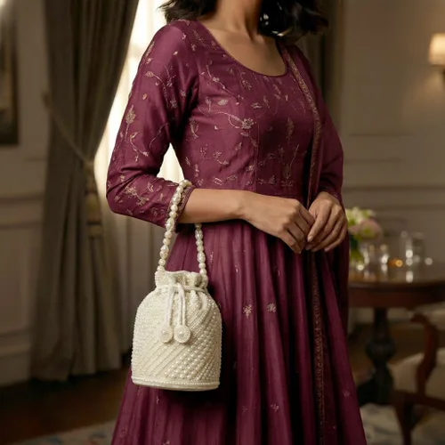 Miniatura 2 de Aheli Bags Gift for Women Evening Bag Clutch Ethnic Bride Purse with Drawstring