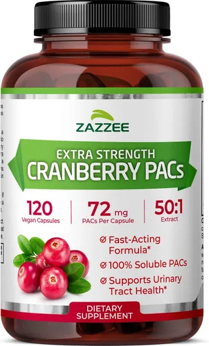 Zazzee PAC de arándano 72 mg por cápsula, extracto 50:1, 120 cápsulas veganas, 2 veces más fuerza, suministro de 4 meses, acción rápida, eficaz