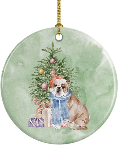 Caroline's Treasures Bulldog, Bulldog inglés #2 y árbol de cerámica adorno colgante para árbol de Navidad, decoración colgante para el hogar,