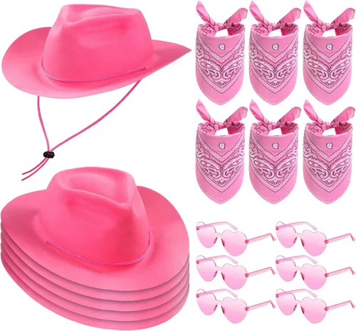 Miniatura 10 de Newcotte Juego de 18 Piezas de Sombreros de Plástico de Vaquero Occidental Incluye 6 Sombreros 6 Bandanas Paisley 6 Pares de Gafas