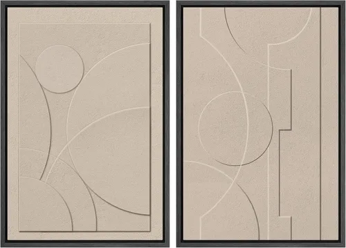 Miniatura 57 de SIGNWIN Lienzo enmarcado para pared, ilustraciones abstractas texturizadas en tonos beige terrosos, arte moderno, decorativo, contemporáneo