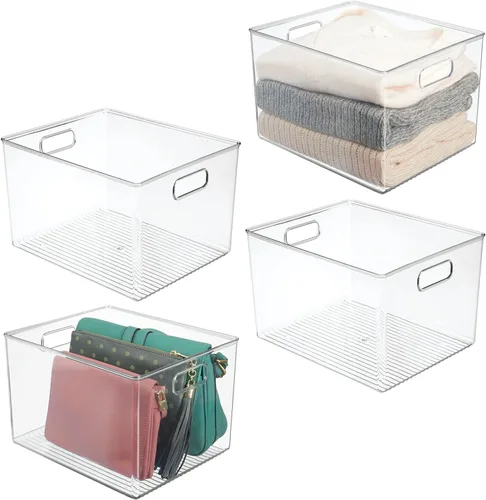 Miniatura 6 de mDesign - Caja organizadora de almacenamiento de plástico moderna pequeña con asas para organización de armario en el hogar - Organización