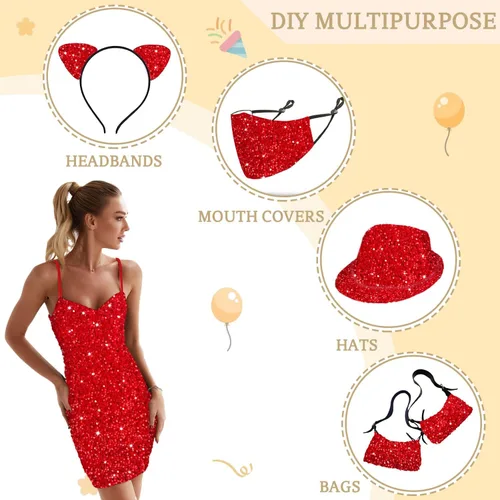 Miniatura 3 de MODFUNS The Yard - Tela de lentejuelas rojas de 6 yardas, tela de terciopelo de lentejuelas rojas con purpurina para vestido, tela de acolchado Rojo
