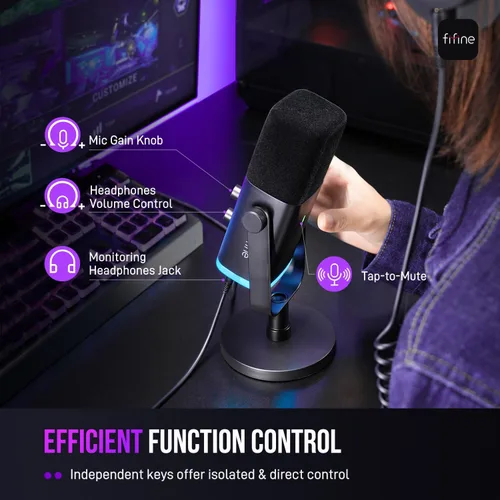 Miniatura 8 de FIFINE - Micrófono dinámico XLR/USB para podcasts, de transmisión de juegos con luz RGB, botón de silencio, conector para auriculares, soporte