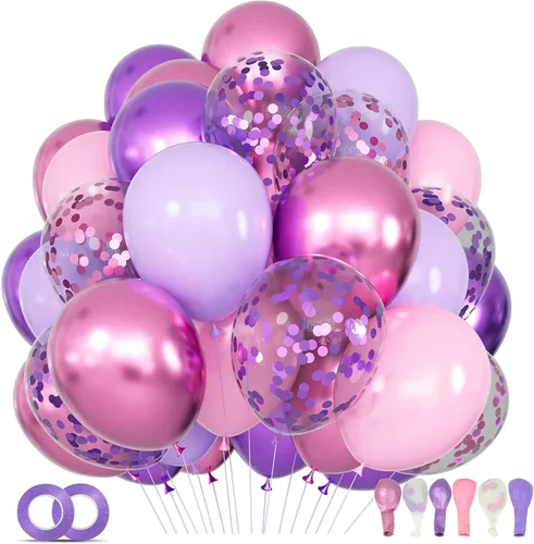 Miniatura 17 de Kit de 68 globos azules y blancos de 12 pulgadas, globos de confeti azul con azul claro, azul bebé y perla blanca con cintas para cumpleaños, bodas